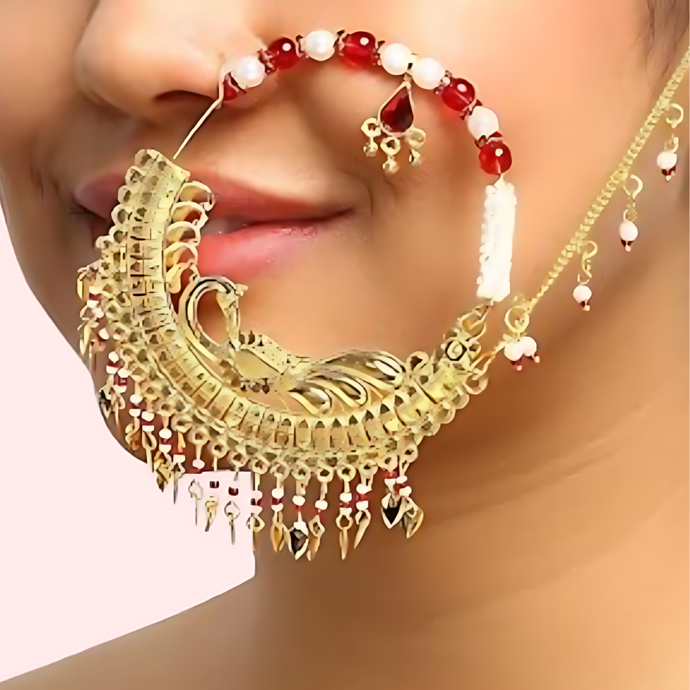 Regal Gold-Plated Bridal Nath With Elegant Chain - product image 2