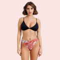 Red & White Floral Print High-Cut Thong Bikini Bottom (Bottom Only) - product image 1
