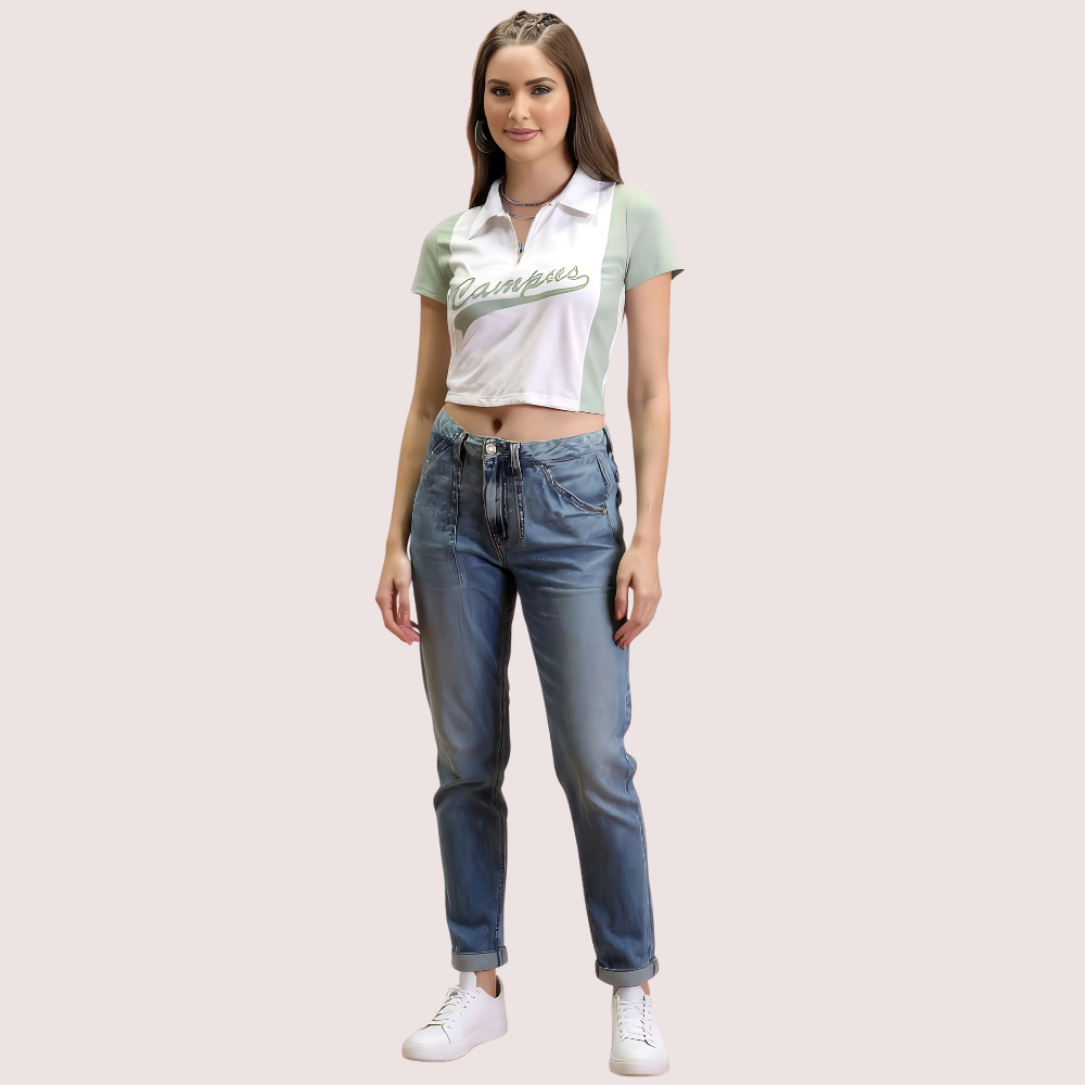 Women's Mint Green Campus Polo Crop Top - Casual Sporty Tee - product image 1
