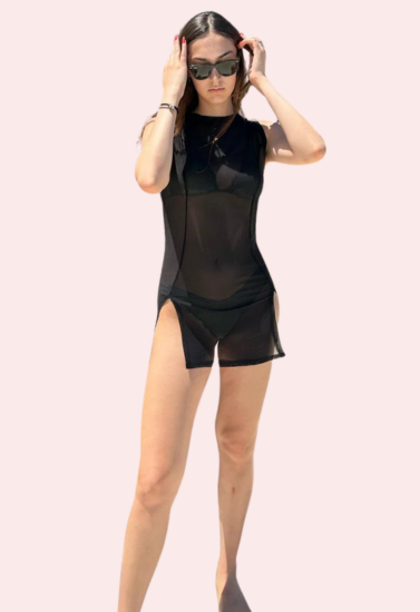 Sheer Black Mini Dress With Dual Open Slits - product image 1