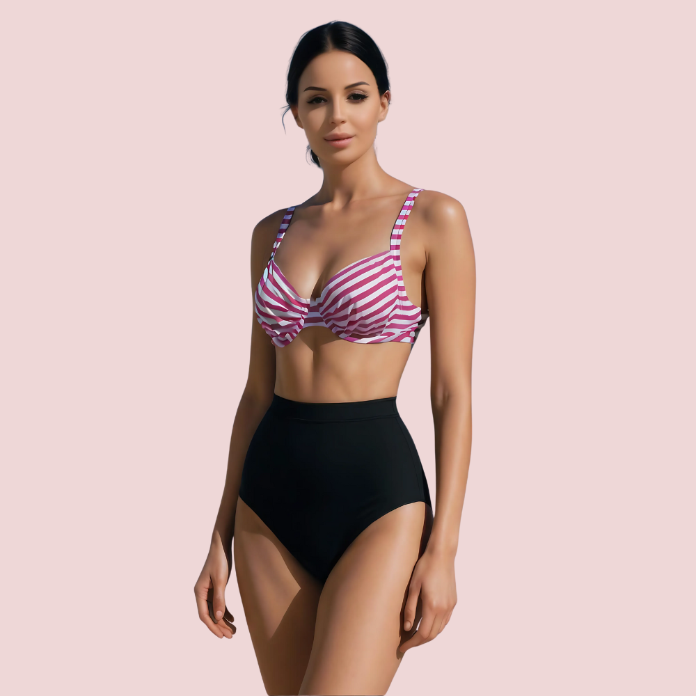 Structured Underwire Bikini Bra Top In Pink & White Stripe (Top Only) - product image 1