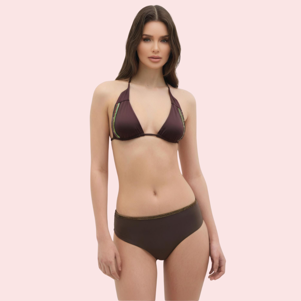Espresso Dream Embellished Trim Triangle Bikini Top (Top Only) - product image 1