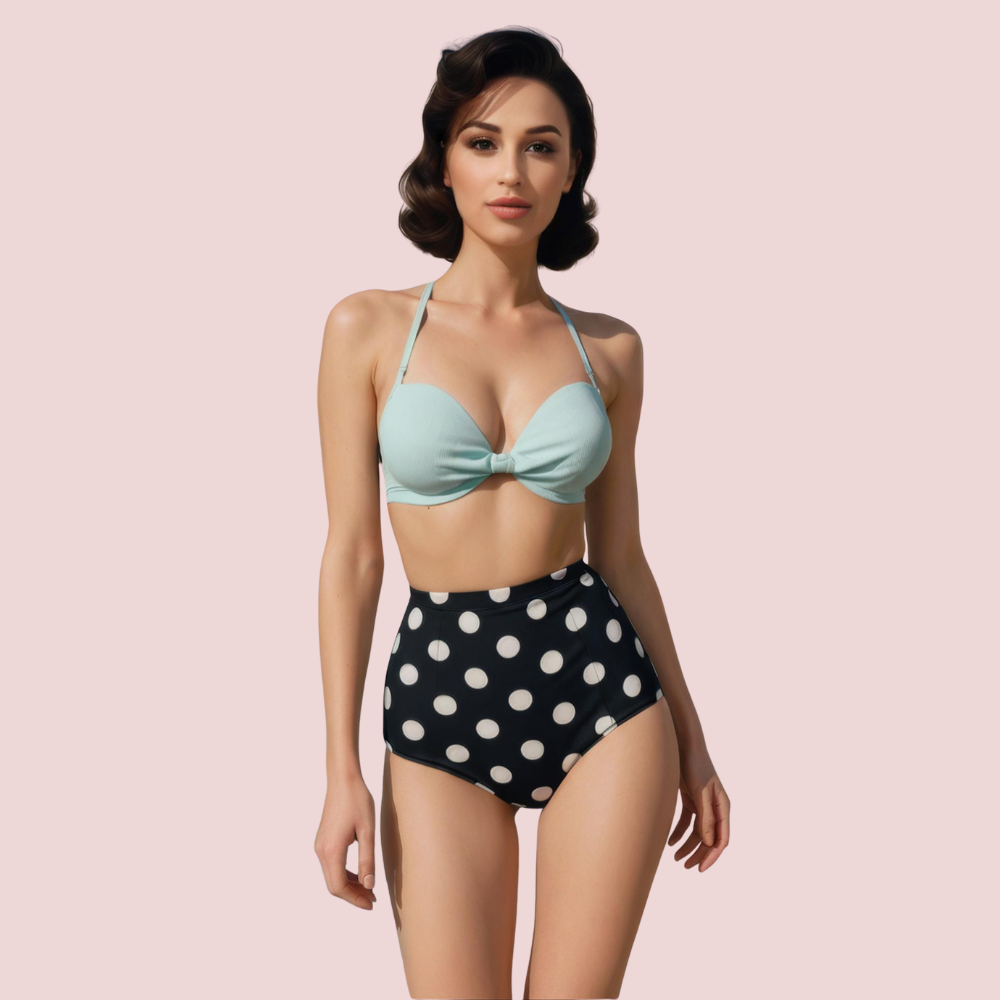 Retro Halter Neck & Bow-Front Sweetheart Bikini Top In Mint (Top Only) - product image 1