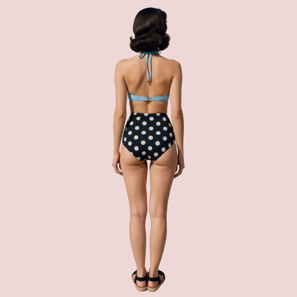 Retro Halter Neck & Bow-Front Sweetheart Bikini Top In Mint (Top Only) - product image 2