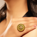 Traditional Gold-Plated Statement Ring With Red Stone - product image 1