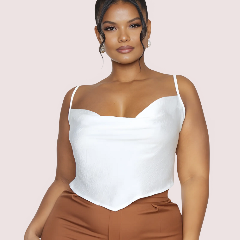 Plus-Size White Satin Cropped Cowl Neck Cami Top - product image 2