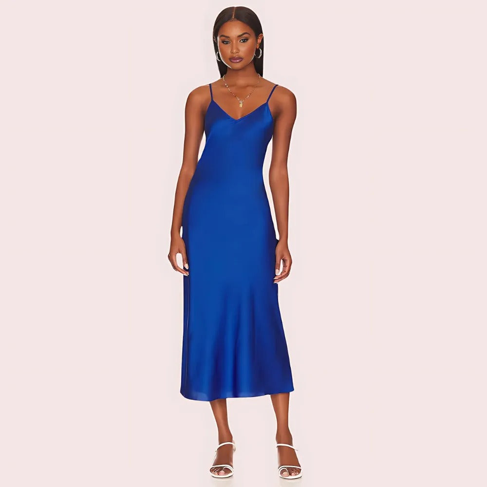 Glamorous Blue Satin Slip Midi Dress - product image 1