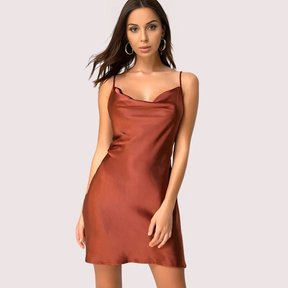 Elegant Dark Rust Satin Slip Dress - product image 1