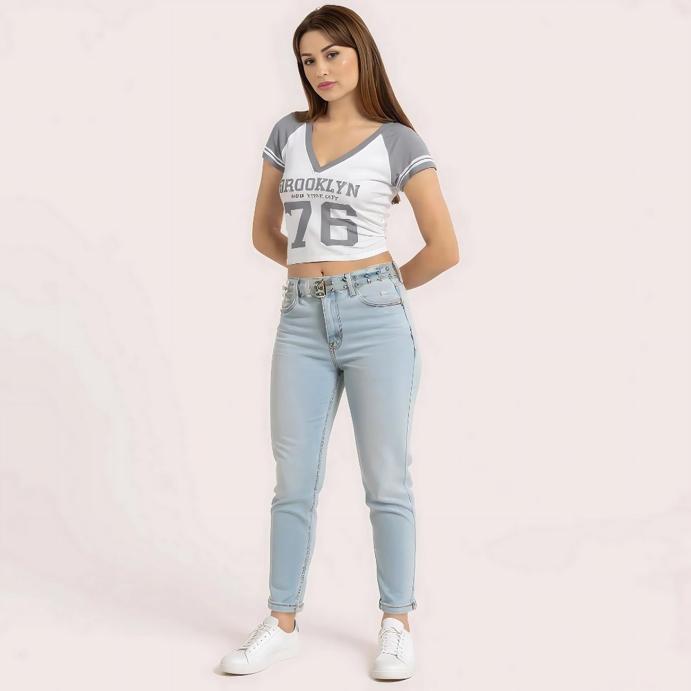 Women's Brooklyn '76 Graphic Crop Top - Sporty V-Neck Tee - product image 1