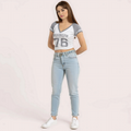 Women's Brooklyn '76 Graphic Crop Top - Sporty V-Neck Tee - product image 1