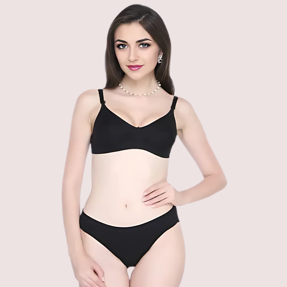 Women's Classic Smooth Black Bra And Panty Set - product image 1
