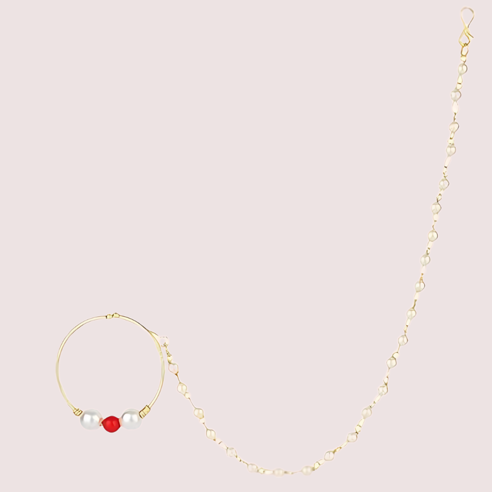 Bridal Nose Ring With Pearl Chain For Women - product image 2