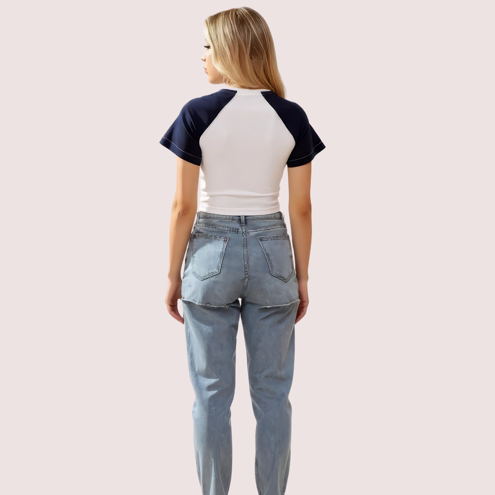 Women's Contrast Sleeve Graphic Crop Top - Urban Street Style Tee - product image 2