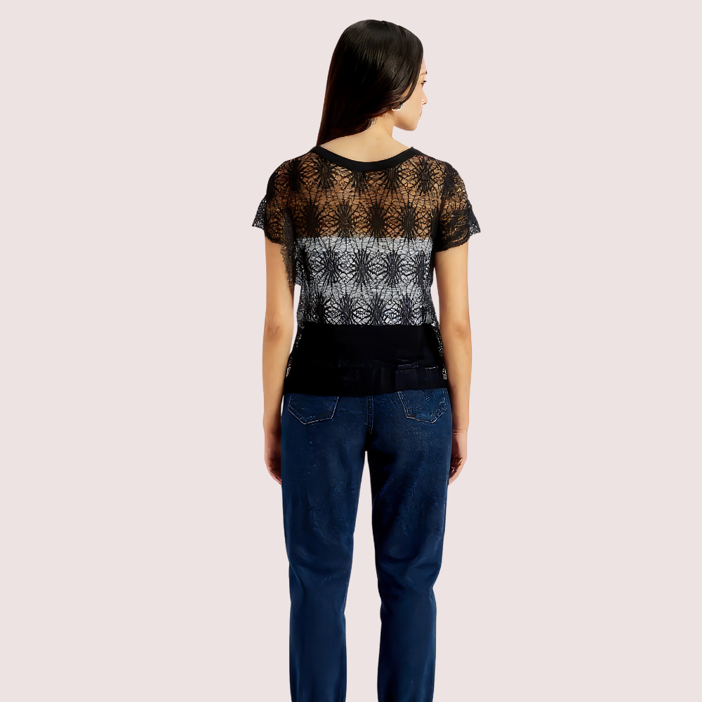 Stylish Black Sheer Floral Lace Top For Women - product image 2