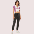 Campus Vibes Colorblock Zip Crop Top - Lilac & White - product image 1