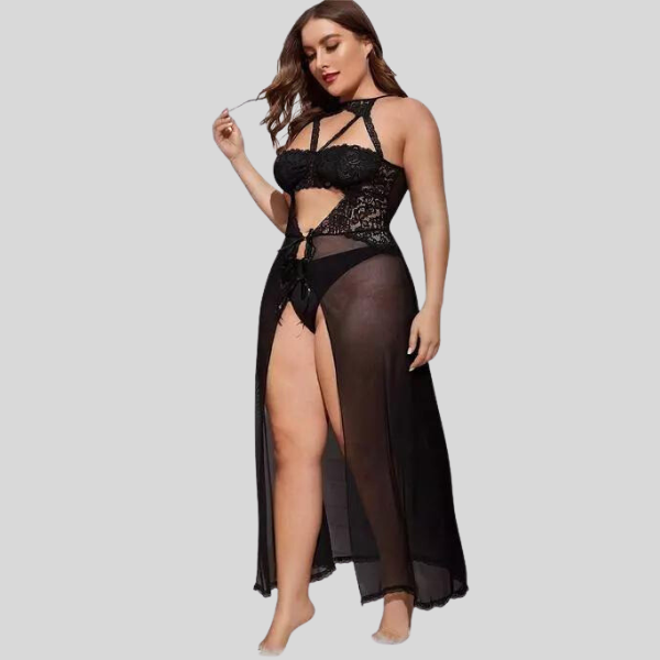 Plus-Size Split Long Mesh Babydoll Nightwear - product image 3