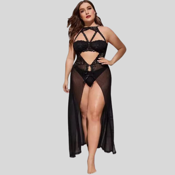 Plus-Size Split Long Mesh Babydoll Nightwear - product image 2