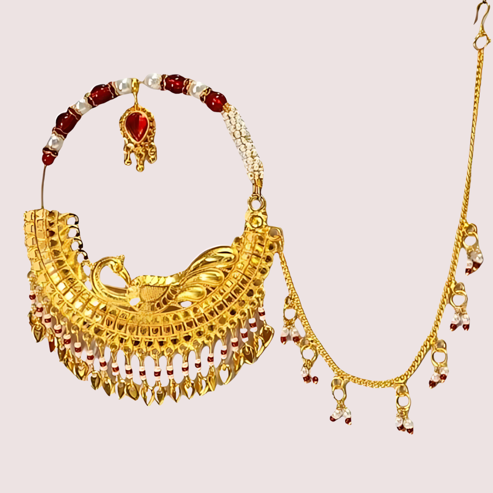Regal Gold-Plated Bridal Nath With Elegant Chain - product image 1