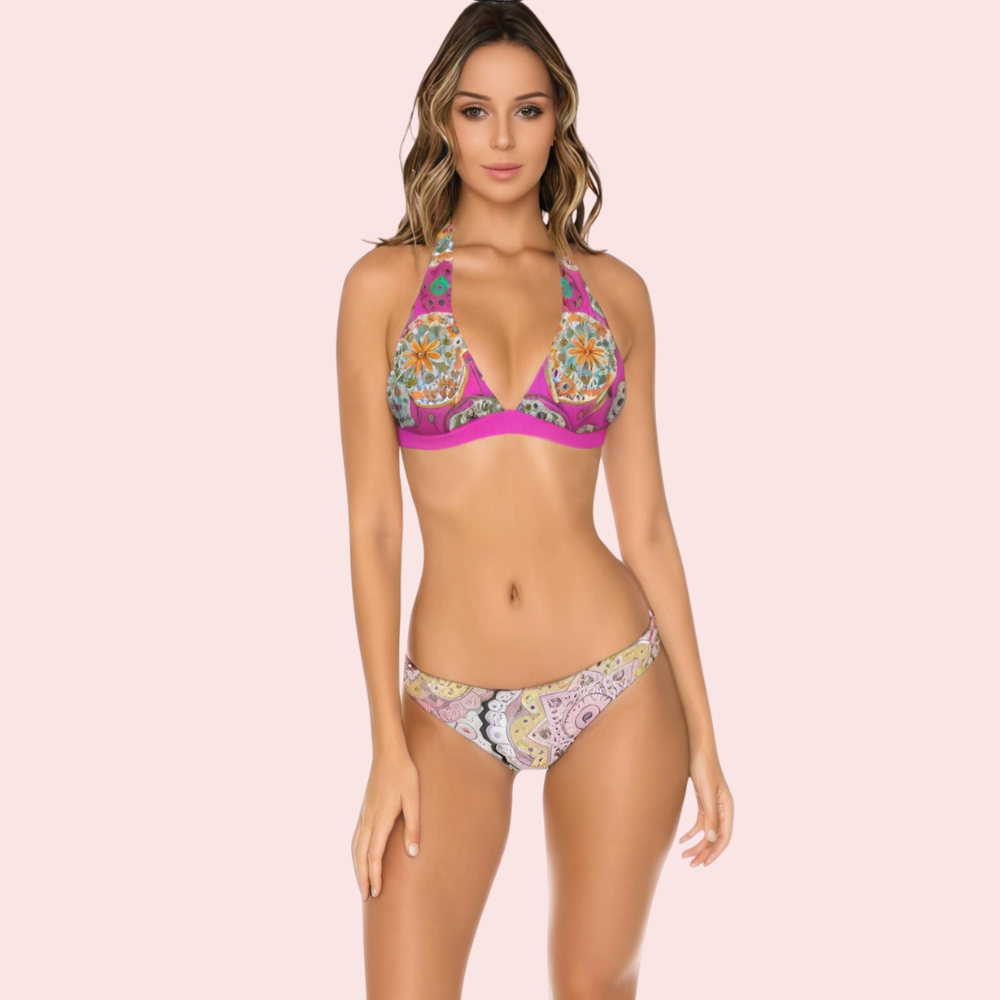 Pink Geometric Mandala Halter Bikini Top (Top Only) - product image 1
