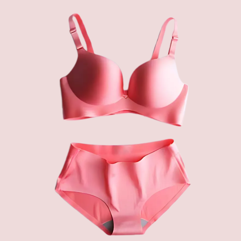 Pink Seamless Padded Push-Up Bra Panty Set - product image 1