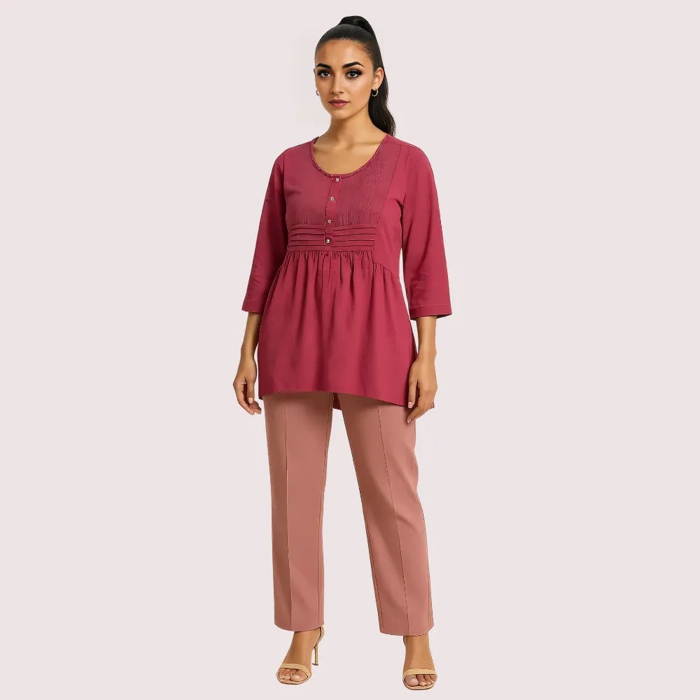 Rosewood Pintuck Pleated Cotton Top - product image 1