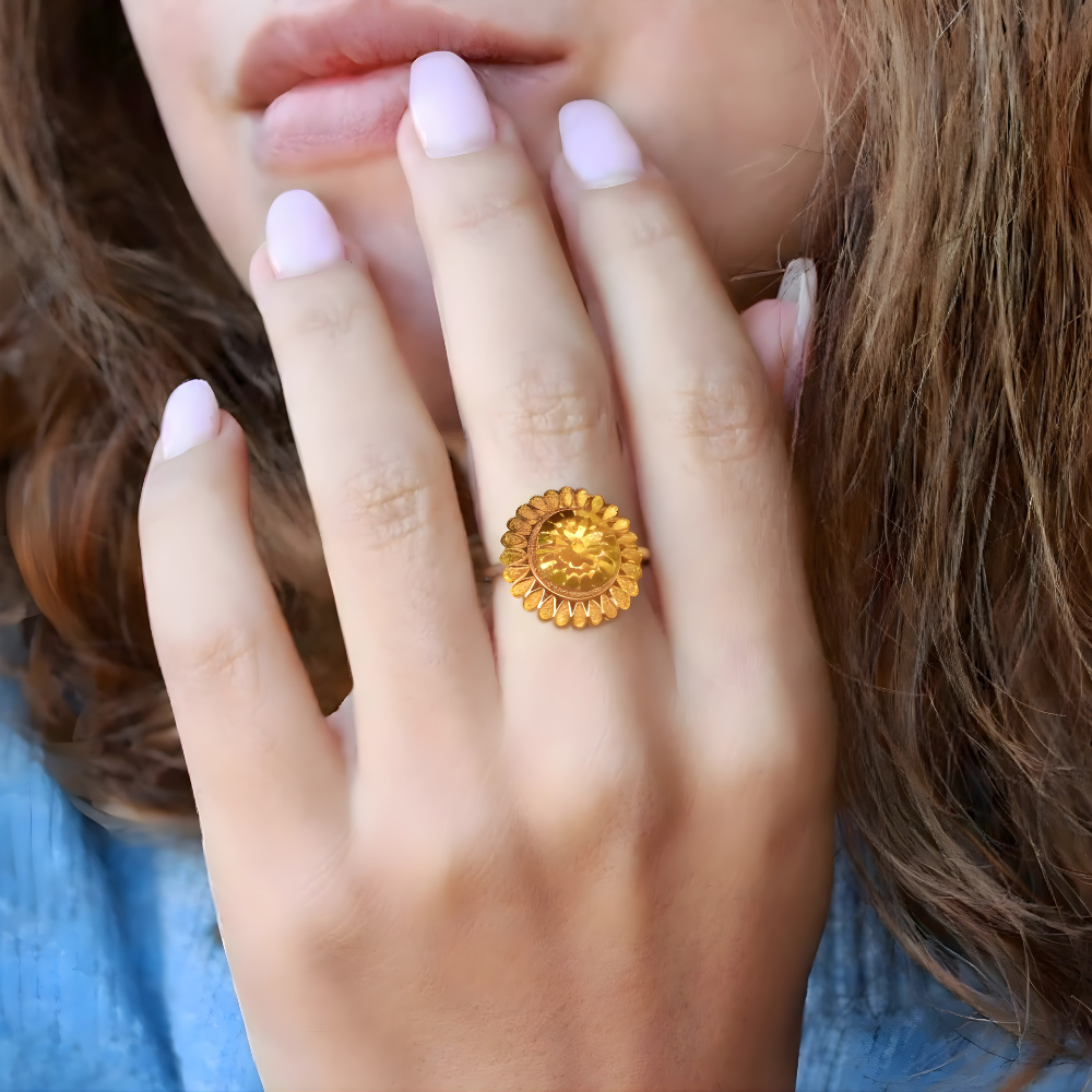 Elegant Floral Medallion Gold-Tone Ring - product image 1