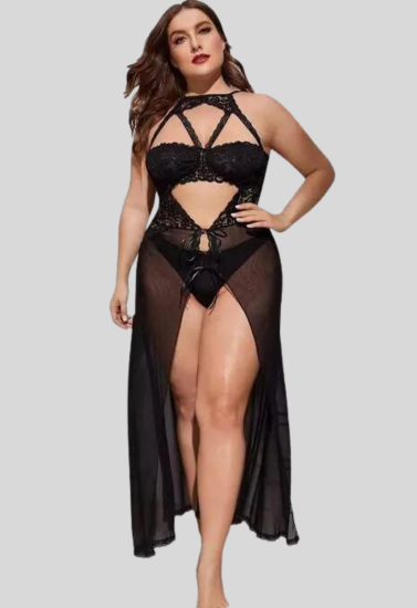 Plus-Size Split Long Mesh Babydoll Nightwear - product image 1