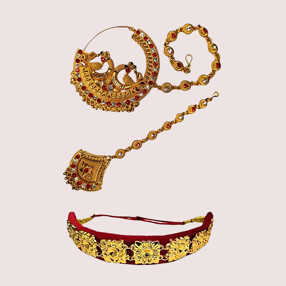 Kumauni Guloband With Nath & Mangtika - Bridal Gold Jewelry Set - product image 4