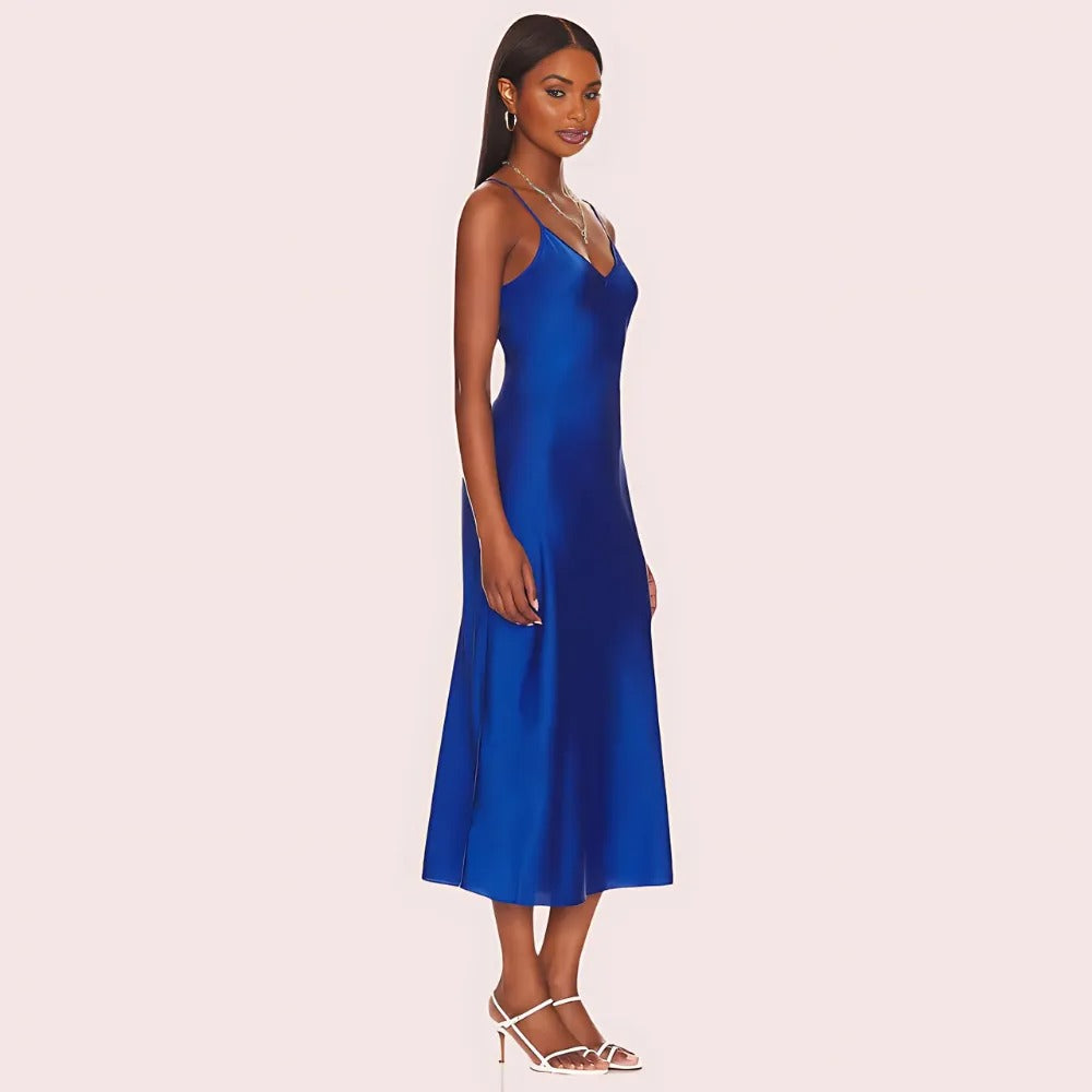 Glamorous Blue Satin Slip Midi Dress - product image 2