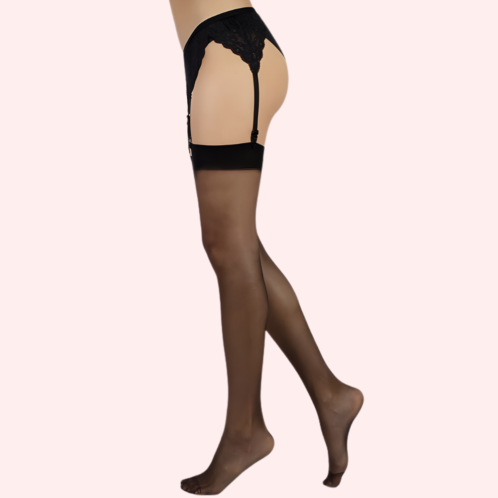 Ultra-Sheer Thigh-High Stockings - Nude & Black, Silky Finish - 2 Pack - product image 4