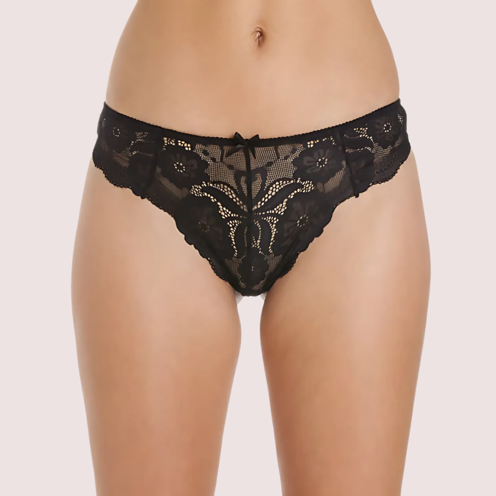 Female Black Floral Transparent Lace High-Waist Thong - product image 1