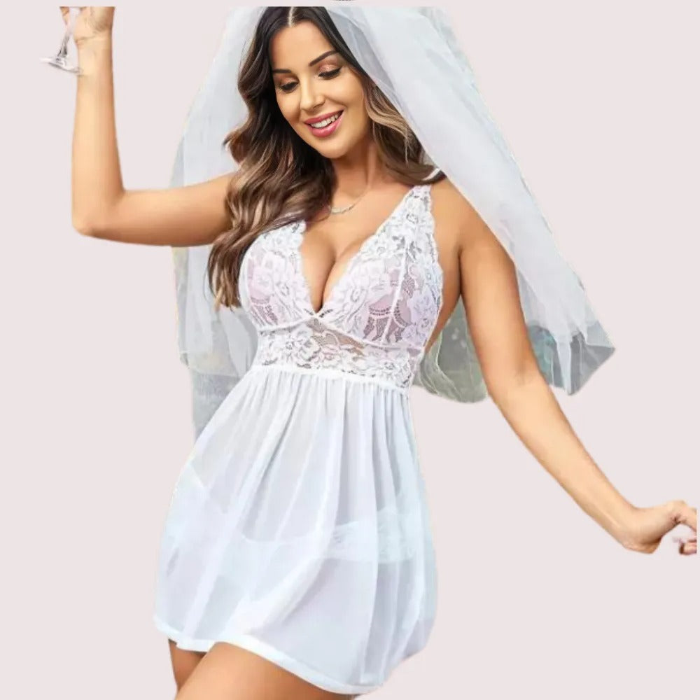 Bridal White Lace & Sheer Babydoll Nightwear - product image 4