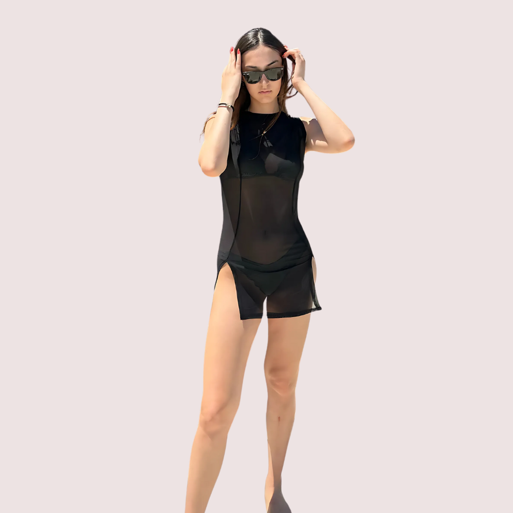Maison Allure Sheer Black Mini Dress With Dual Open Slits - product image 1