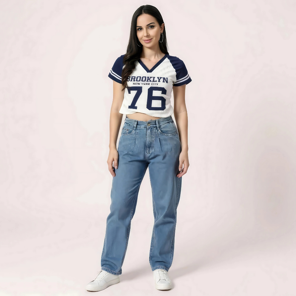 Brooklyn 76 Varsity Crop Top - Navy & White - product image 1