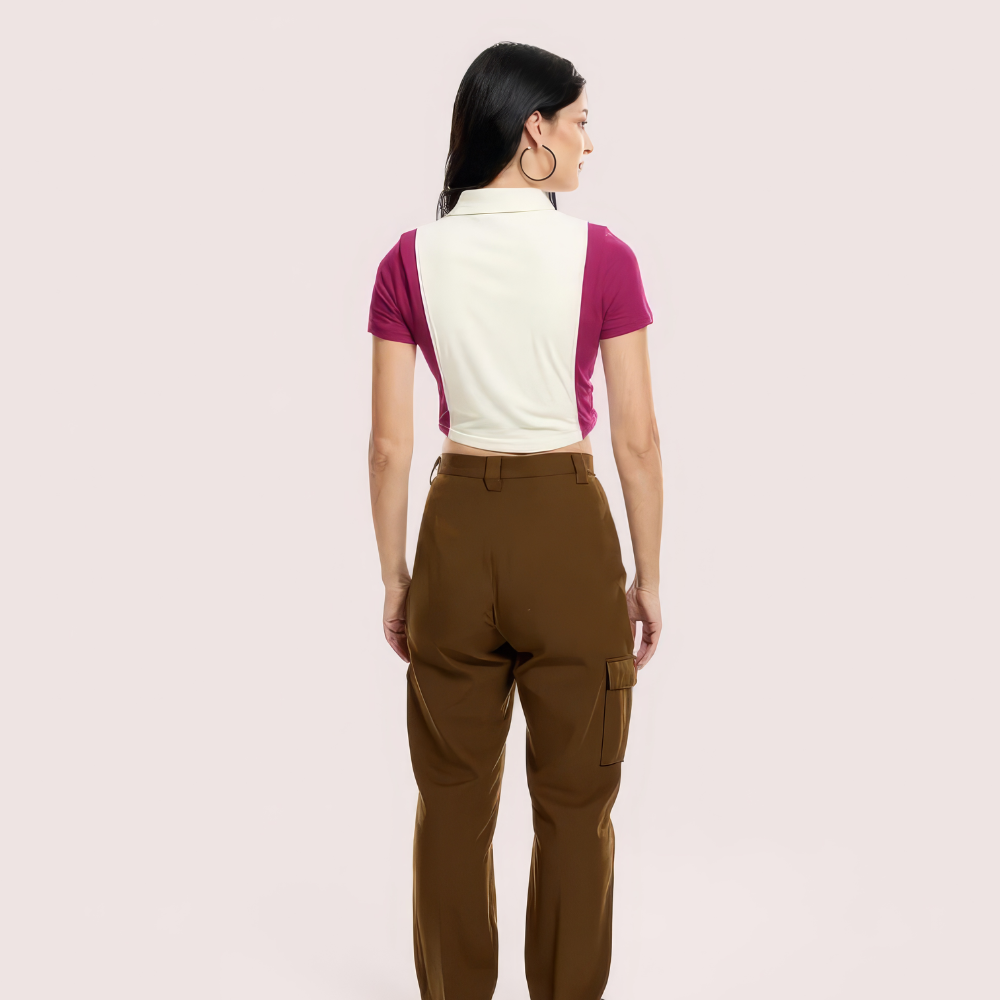 Campus Cool Zip Polo Crop Top - Maroon & White - product image 2