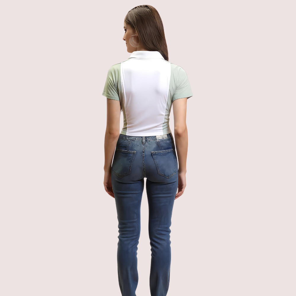 Women's Mint Green Campus Polo Crop Top - Casual Sporty Tee - product image 2