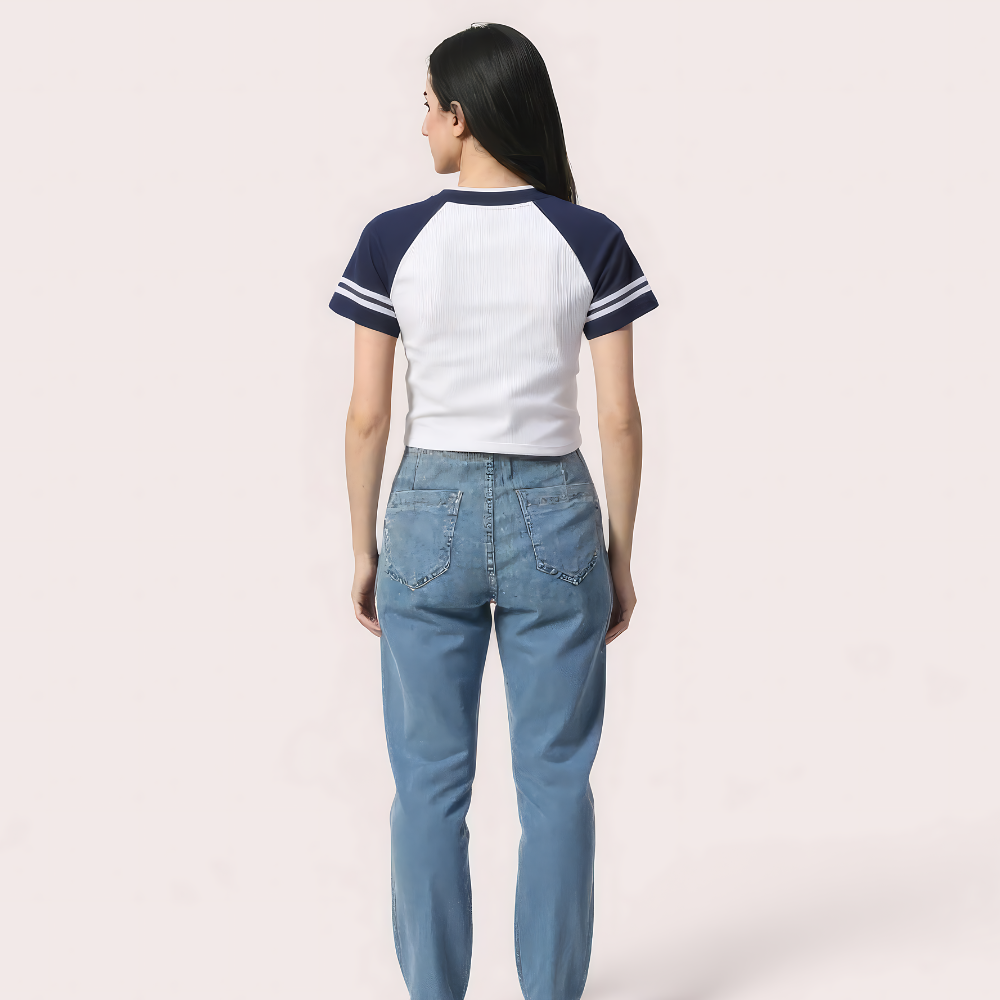 Brooklyn 76 Varsity Crop Top - Navy & White - product image 2