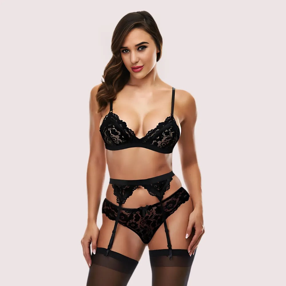 Crimson Whisper Lace Bra & Garter Set - product image 1