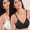 Plus-Size- Black & White Cotton Front Bras - 2 Pack - product image 1