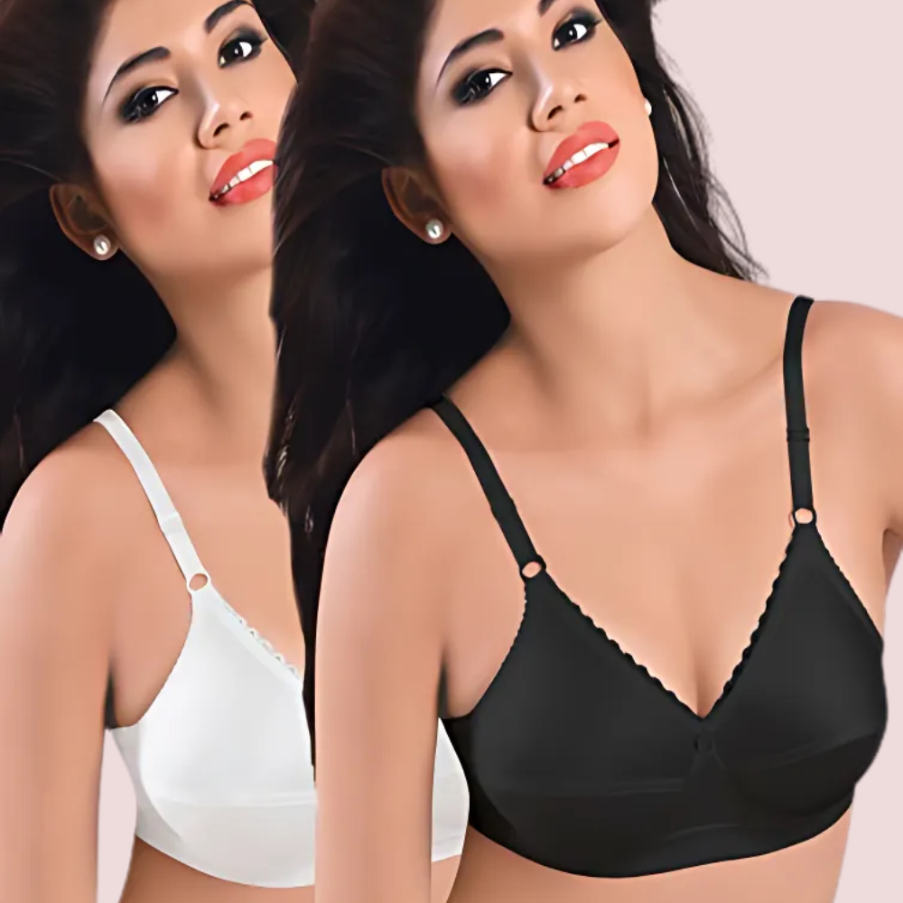 Plus-Size- Black & White Cotton Front Bras - 2 Pack - product image 1