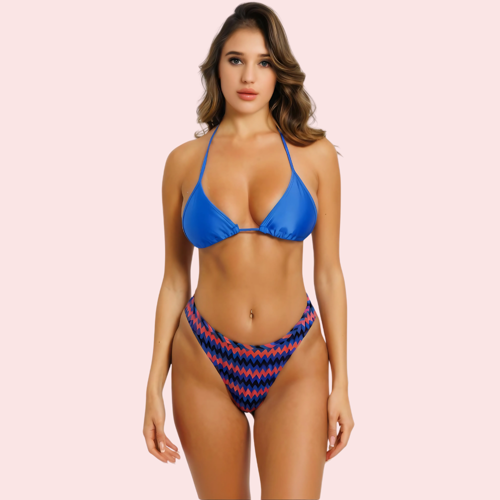 Cheeky Red & Blue Geometric Print Bikini Bottom (Bottom Only) - product image 1