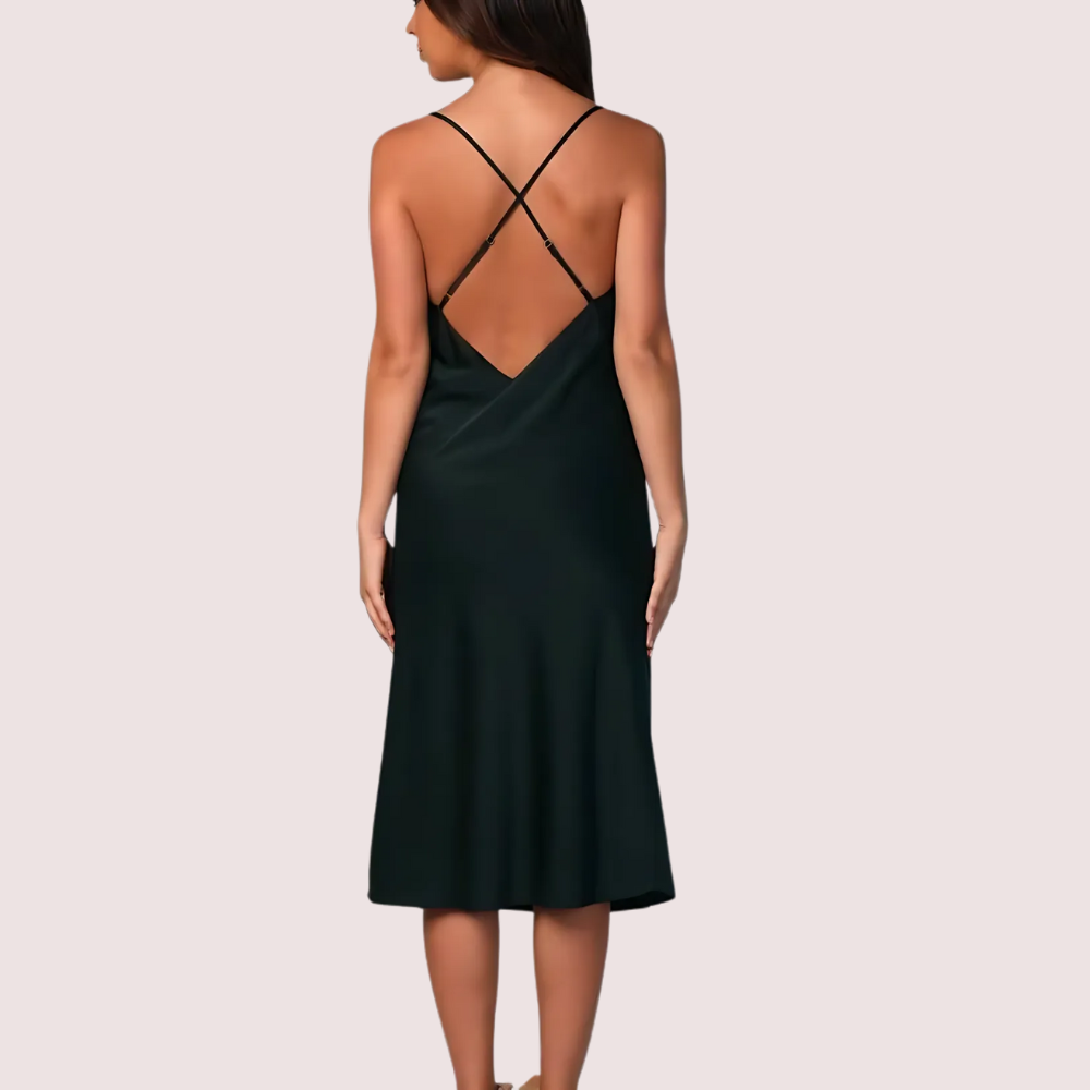 Navy Satin Cowl Neck Midi Dress - product image 2