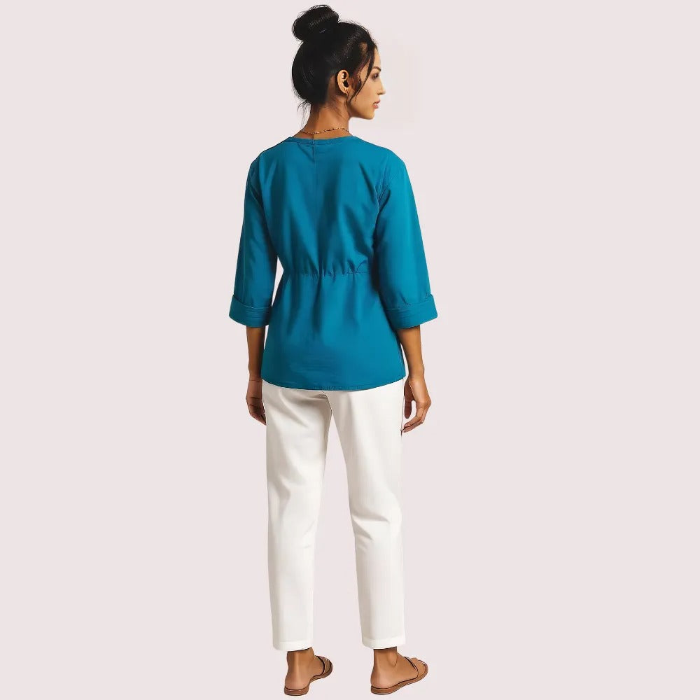 Teal Pintuck Detail Cotton Tunic Top - product image 2