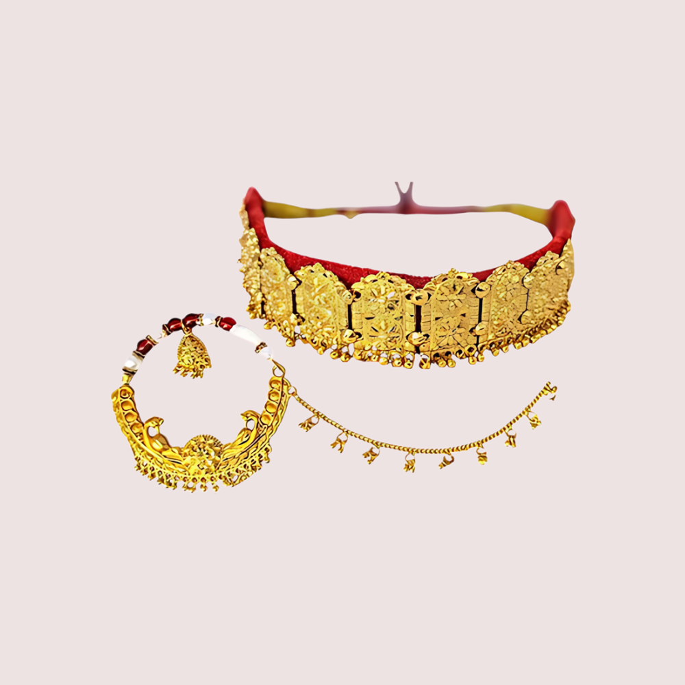 Kumauni Gold-Plated Guluband & Nath Jewellery Set - product image 3