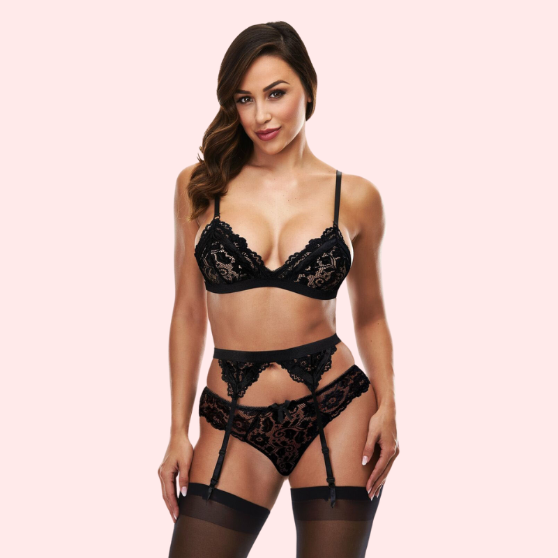 Onyx Temptation Bra And Garter Set - product image 1