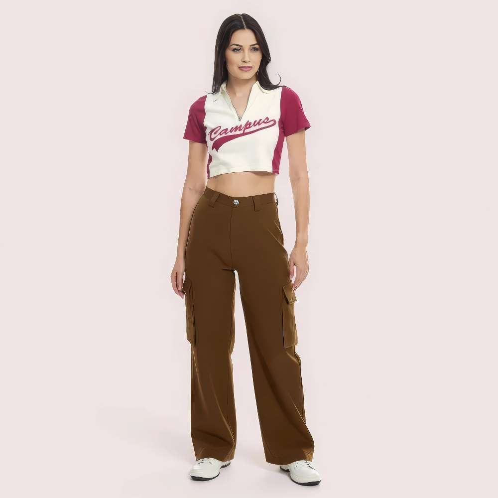 Campus Cool Zip Polo Crop Top - Maroon & White - product image 1