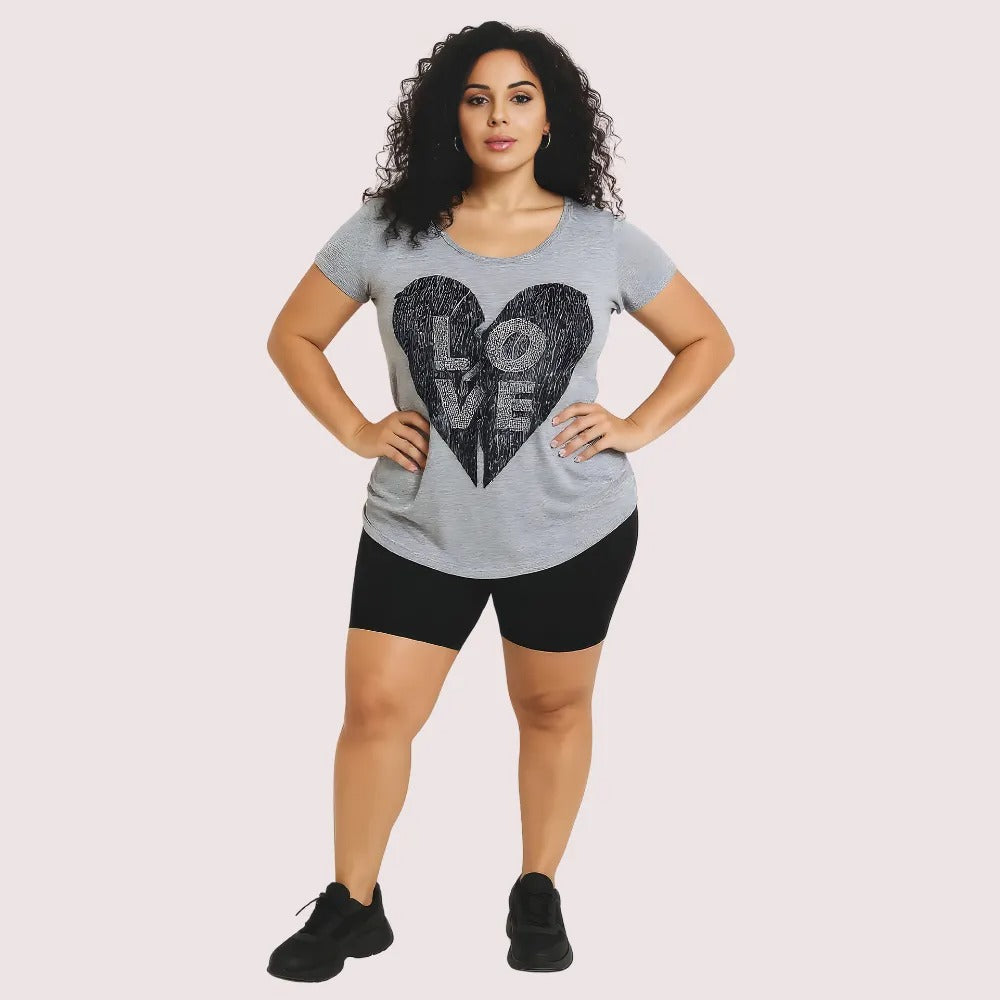 Heather Grey Love Heart Graphic Tee - product image 1