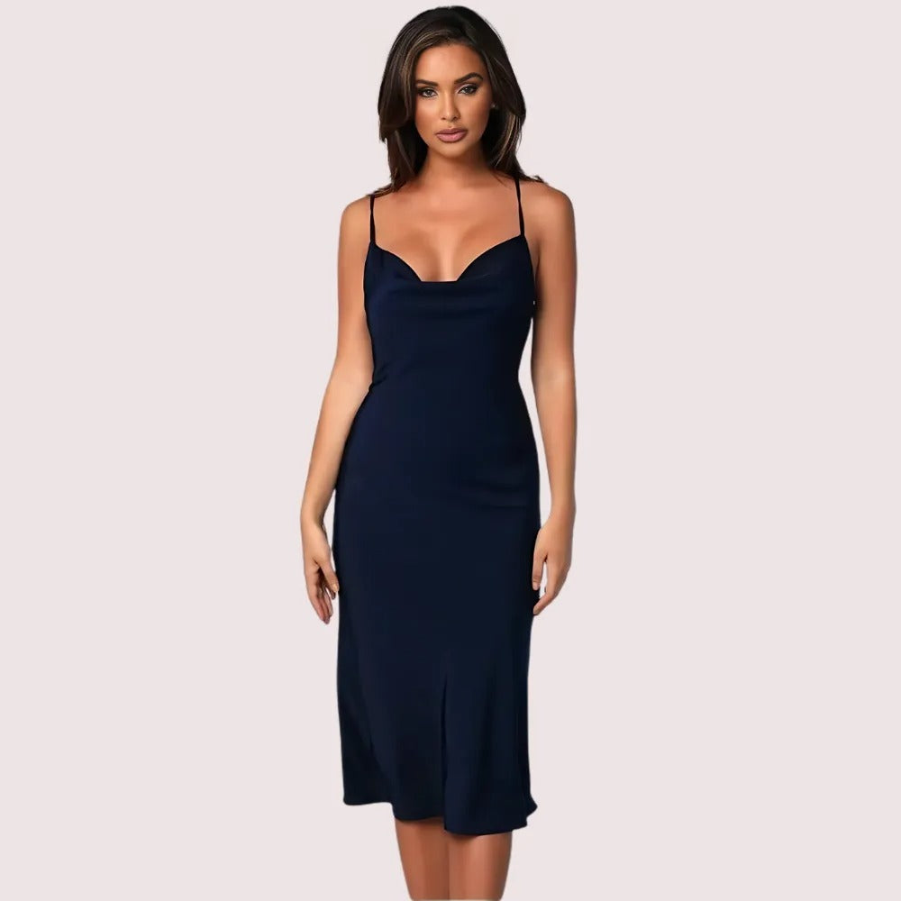 Navy Satin Cowl Neck Midi Dress - product image 1