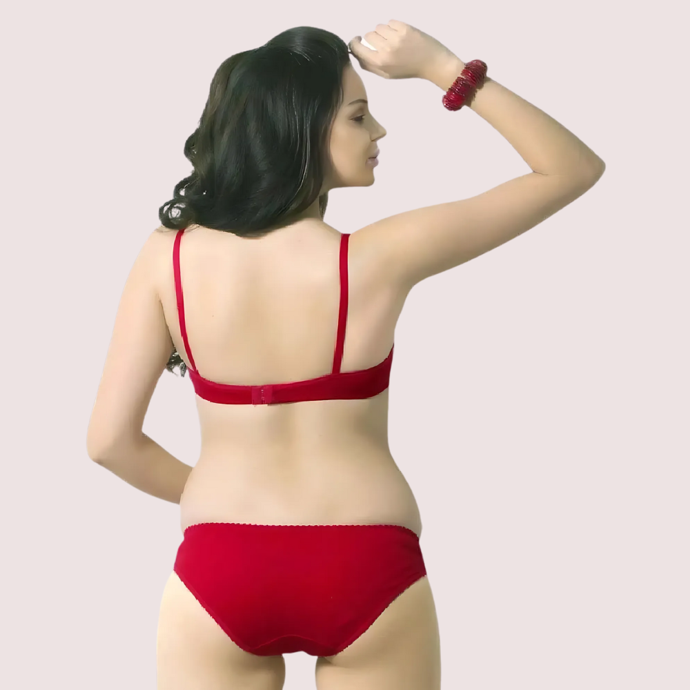Cute Solid Red Pure Cotton Bra Panty Set - product image 2