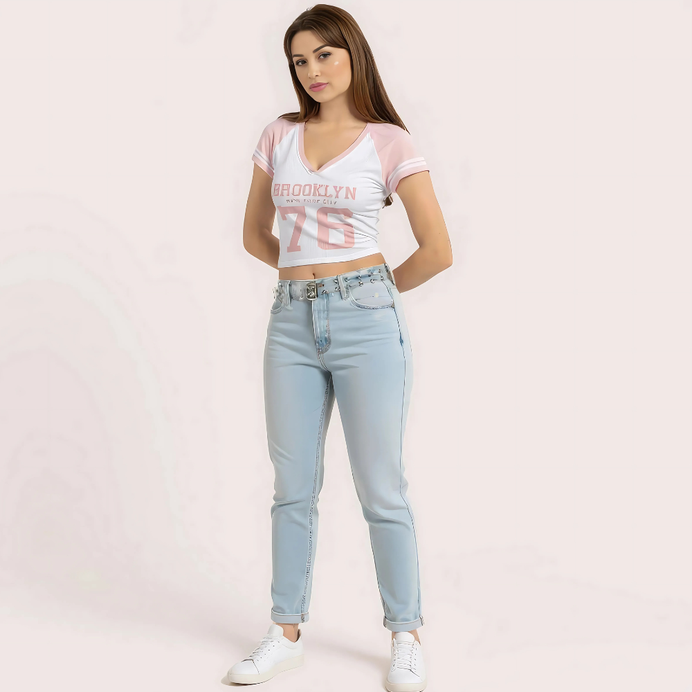 Women's Pink Brooklyn 76 V-Neck Crop Top - Sporty Graphic Tee - product image 1